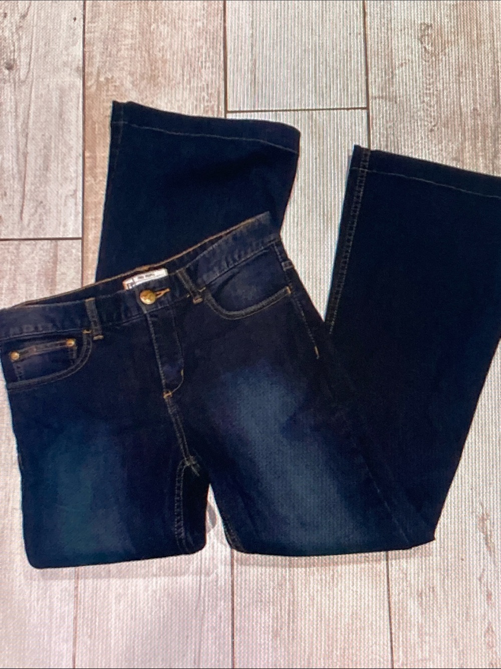 Free People Dark Indigo Flared Wide-Leg Jeans